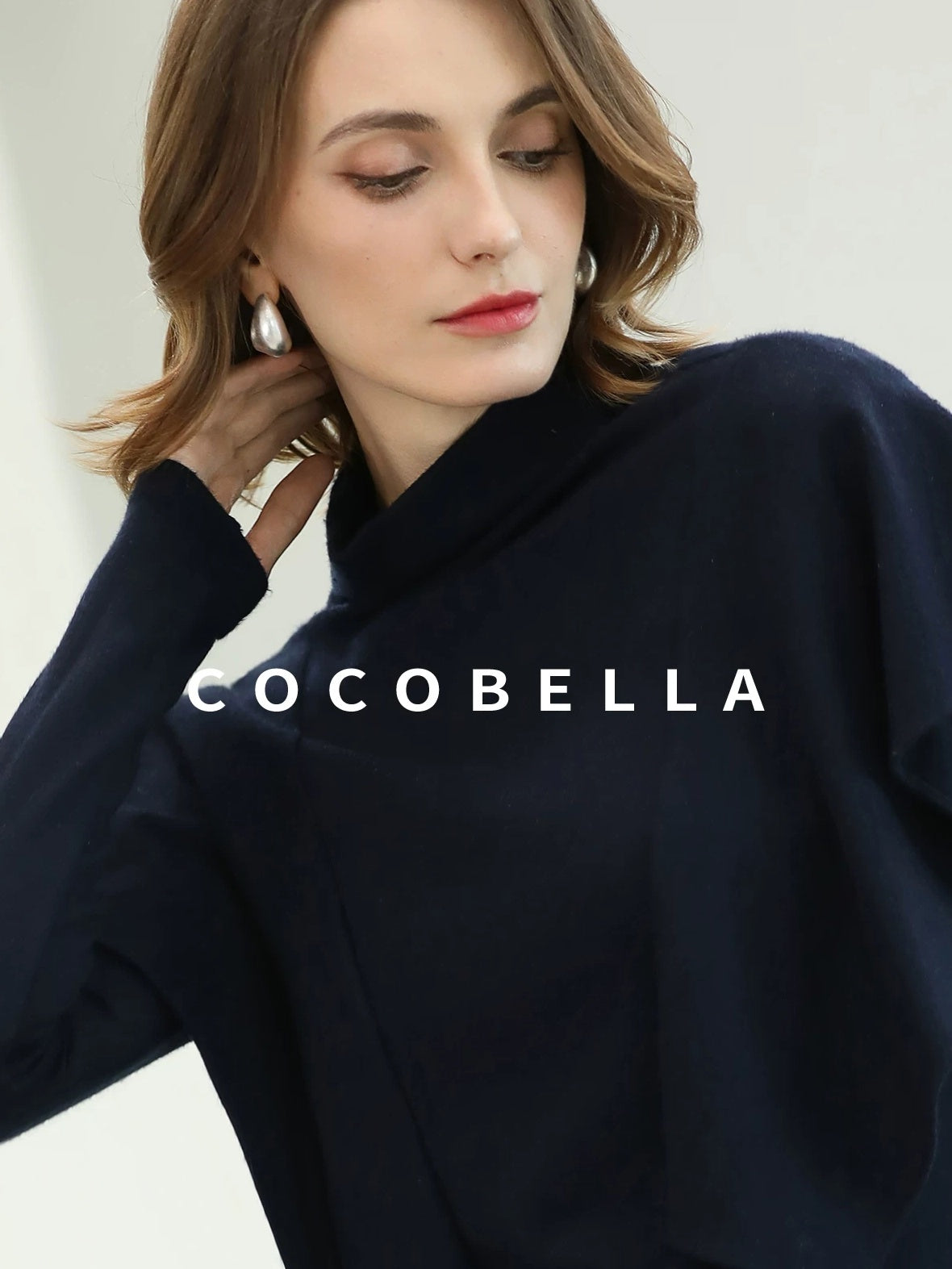 COCOBELLA Soft Fine Knit Ruffle Paneled Mock Neck Slim Fit Office Women Turtleneck Sweater