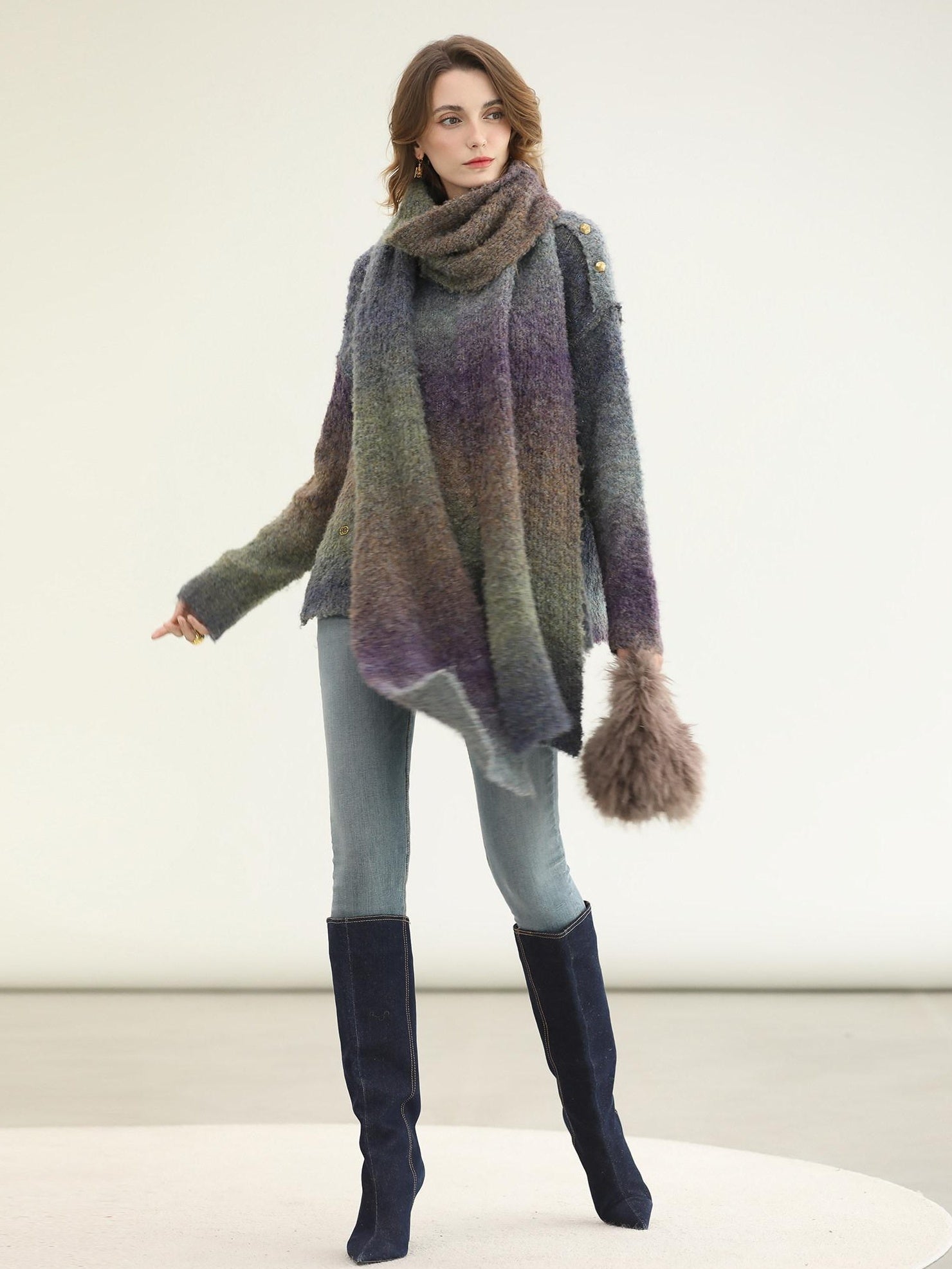 COCOBELLA Soft Gradient Pullover Straight Fit Commuter Long Sleeve Crew Neck Women Sweater