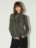 COCOBELLA Soft High Neck Long Sleeve Button Print Cutout Straight Fit Women Office Shirts