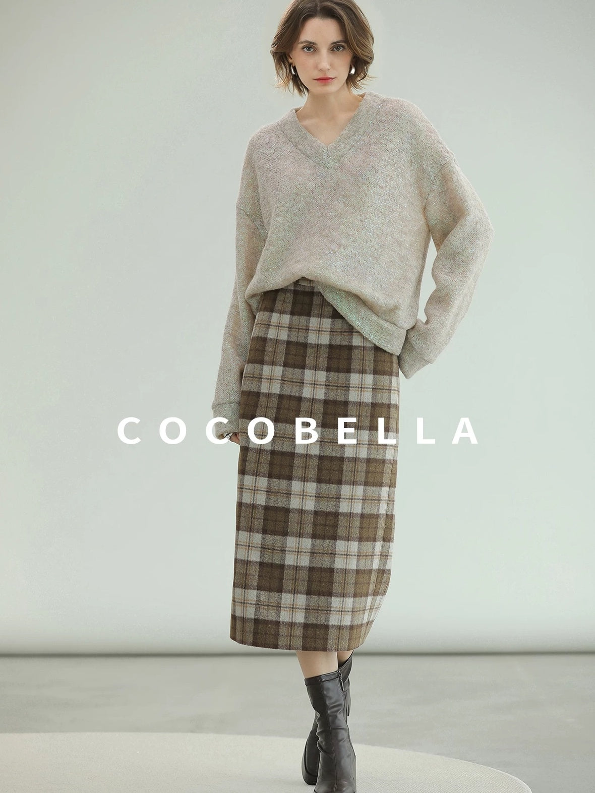 COCOBELLA Soft Iridescent Sequin V Neck Loose Knit Workwear Chic Women Knit Sweater