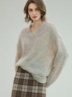 COCOBELLA Soft Iridescent Sequin V Neck Loose Knit Workwear Chic Women Knit Sweater