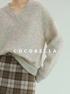 COCOBELLA Soft Iridescent Sequin V Neck Loose Knit Workwear Chic Women Knit Sweater