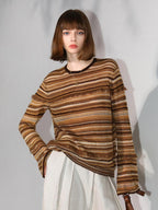 COCOBELLA Soft Jacquard Lurex Crewneck Casual Regular Fit Women Striped Knit Sweater