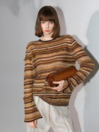 COCOBELLA Soft Jacquard Lurex Crewneck Casual Regular Fit Women Striped Knit Sweater