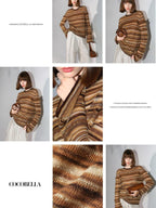 COCOBELLA Soft Jacquard Lurex Crewneck Casual Regular Fit Women Striped Knit Sweater