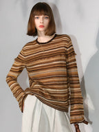 COCOBELLA Soft Jacquard Lurex Crewneck Casual Regular Fit Women Striped Knit Sweater