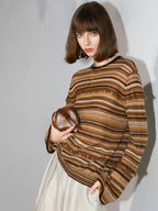 COCOBELLA Soft Jacquard Lurex Crewneck Casual Regular Fit Women Striped Knit Sweater