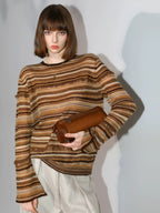 COCOBELLA Soft Jacquard Lurex Crewneck Casual Regular Fit Women Striped Knit Sweater