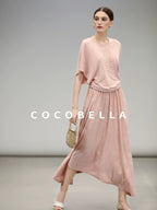 COCOBELLA Soft Jacquard Patchwork Batwing Short Sleeve Loose V Neck Ladies Commuter Shirts
