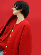 COCOBELLA Soft Knit V Neck Buttoned Straight Fit Office Cardigan Women Red Blue Sweater