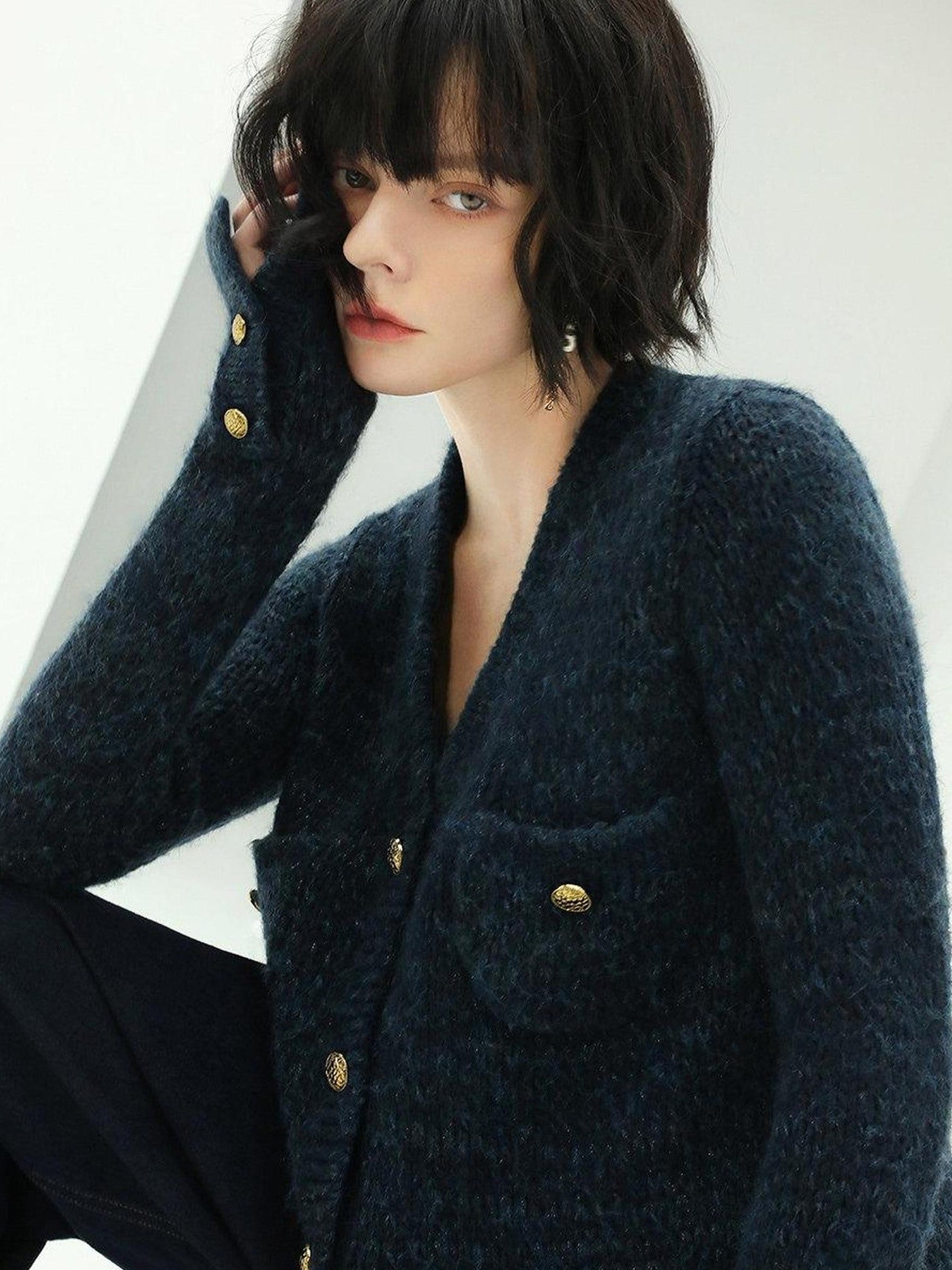 COCOBELLA Soft Knit V Neck Buttoned Straight Fit Office Cardigan Women Red Blue Sweater