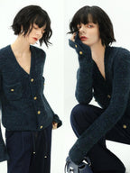COCOBELLA Soft Knit V Neck Buttoned Straight Fit Office Cardigan Women Red Blue Sweater