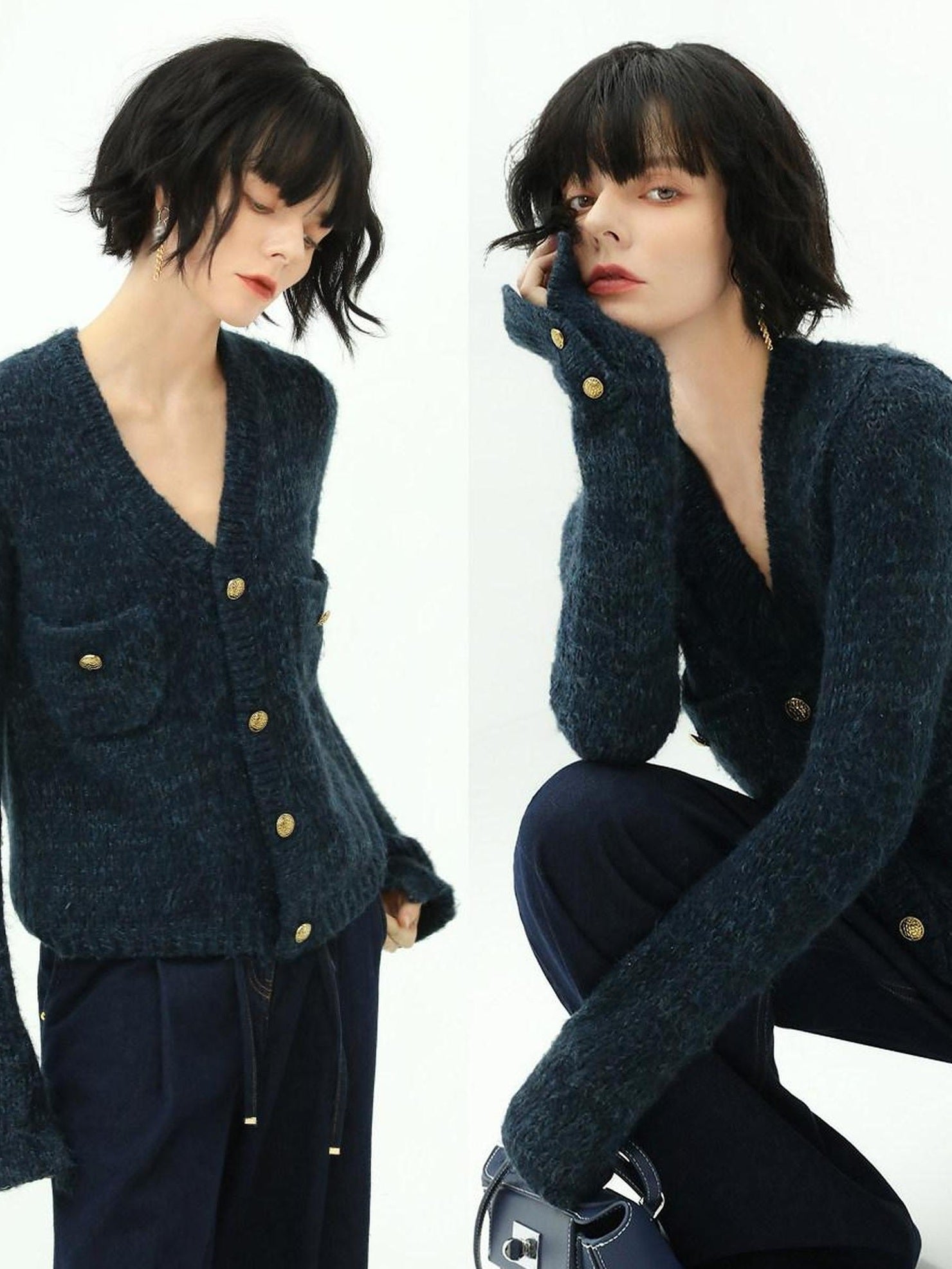 COCOBELLA Soft Knit V Neck Buttoned Straight Fit Office Cardigan Women Red Blue Sweater