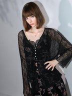 COCOBELLA Soft Lace V Neck Shell Button Straight Fit Women Long Sleeve Knit T-Shirts