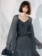 COCOBELLA Soft Lace V Neck Shell Button Straight Fit Women Long Sleeve Knit T-Shirts
