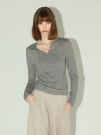COCOBELLA Soft Lurex Button Detail Office Slim Fit Women Long Sleeve Basic Shirts