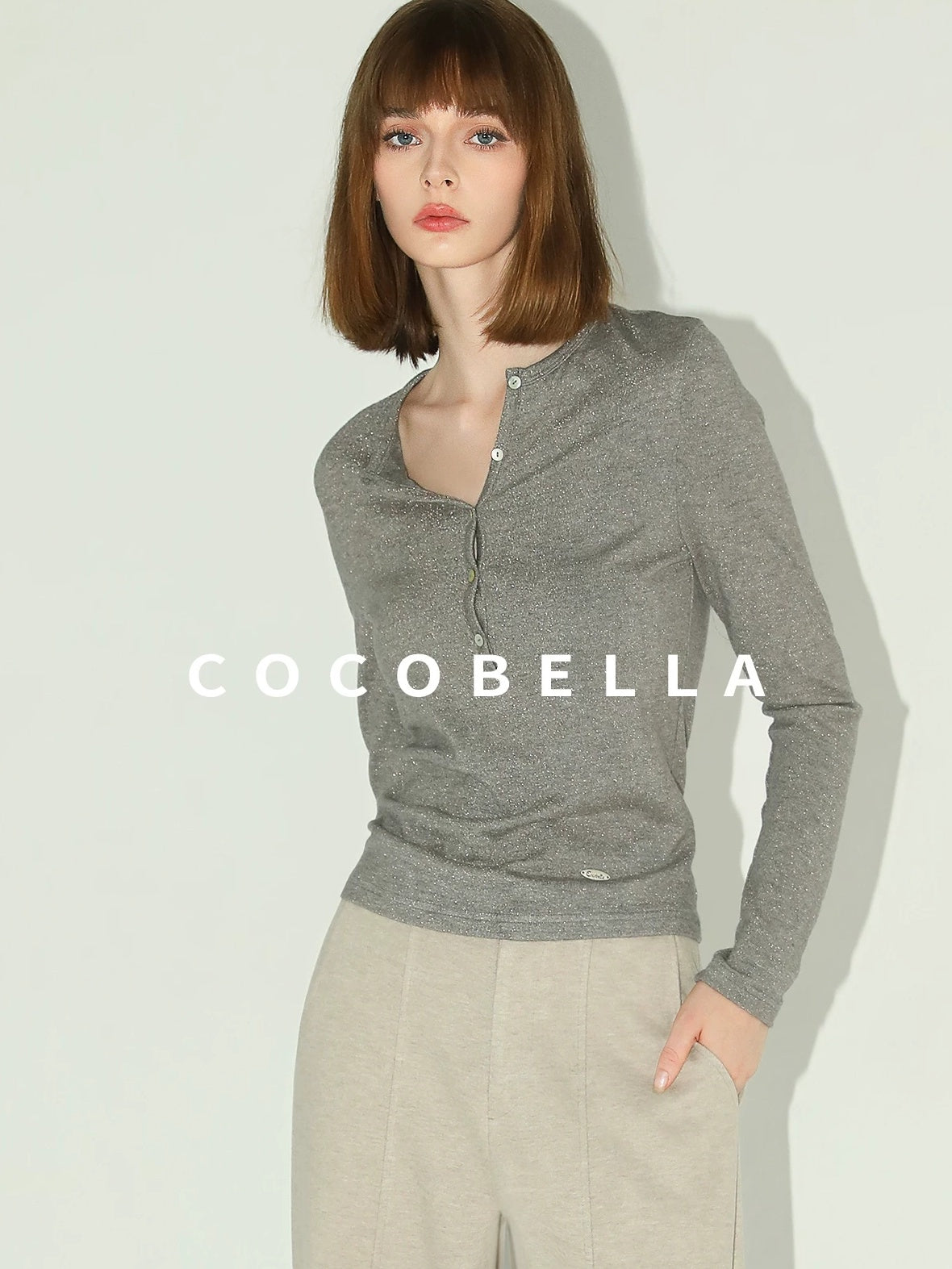 COCOBELLA Soft Lurex Button Detail Office Slim Fit Women Long Sleeve Basic Shirts