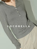 COCOBELLA Soft Lurex Button Detail Office Slim Fit Women Long Sleeve Basic Shirts