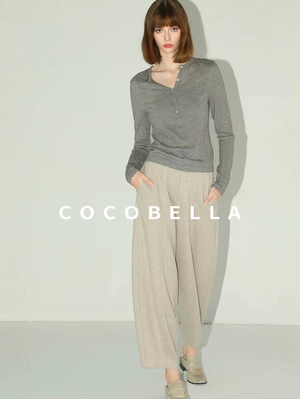 COCOBELLA Soft Lurex Button Detail Office Slim Fit Women Long Sleeve Basic Shirts