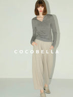 COCOBELLA Soft Lurex Button Detail Office Slim Fit Women Long Sleeve Basic Shirts