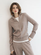 COCOBELLA Soft Lurex Hooded Straight Fit Casual Women Zip Knit Sweater