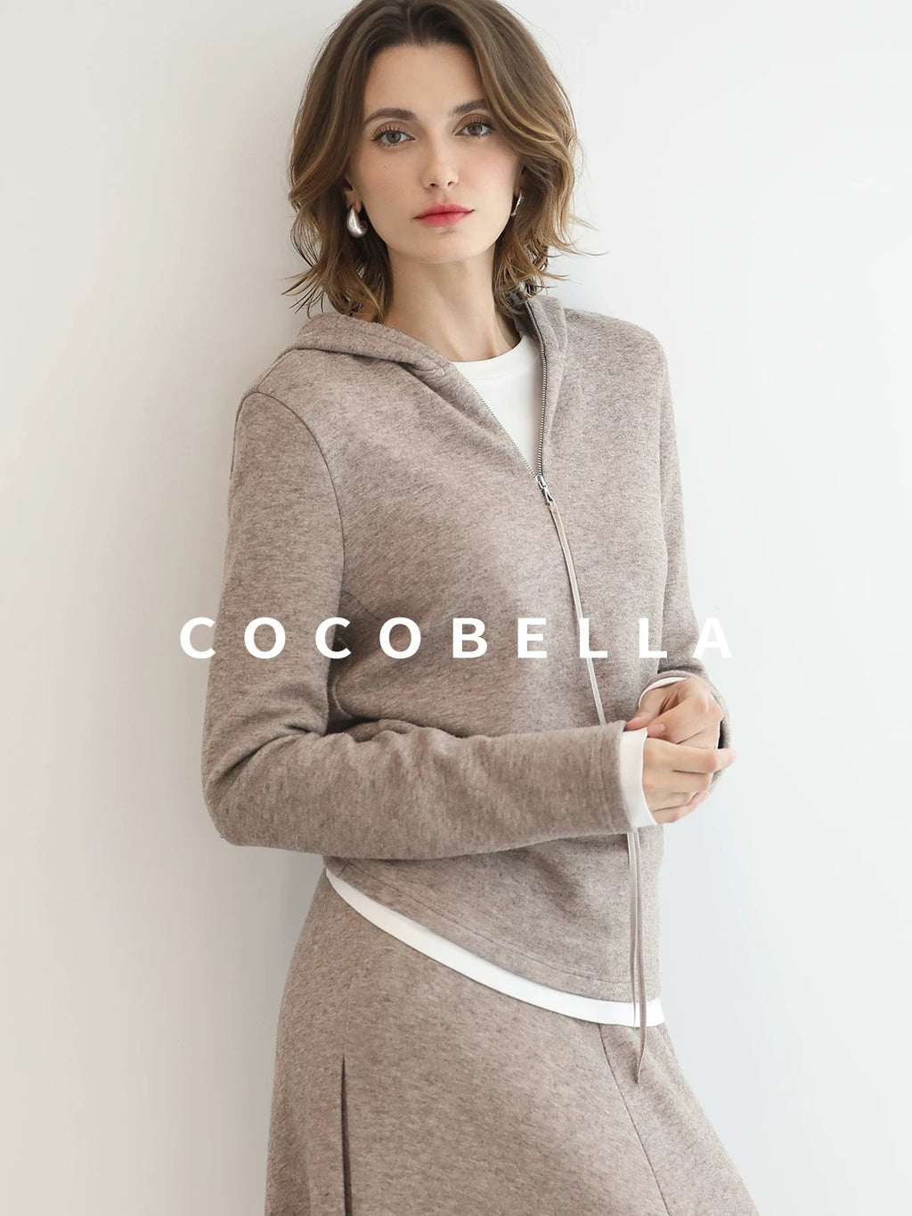 COCOBELLA Soft Lurex Hooded Straight Fit Casual Women Zip Knit Sweater