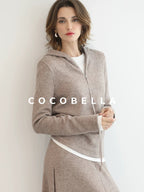 COCOBELLA Soft Lurex Hooded Straight Fit Casual Women Zip Knit Sweater