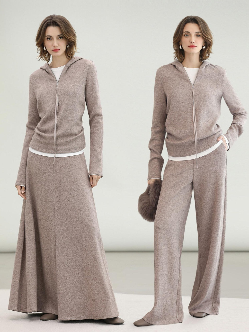 COCOBELLA Soft Lurex Hooded Straight Fit Casual Women Zip Knit Sweater