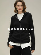 COCOBELLA Soft Lurex Hooded Straight Fit Casual Women Zip Knit Sweater