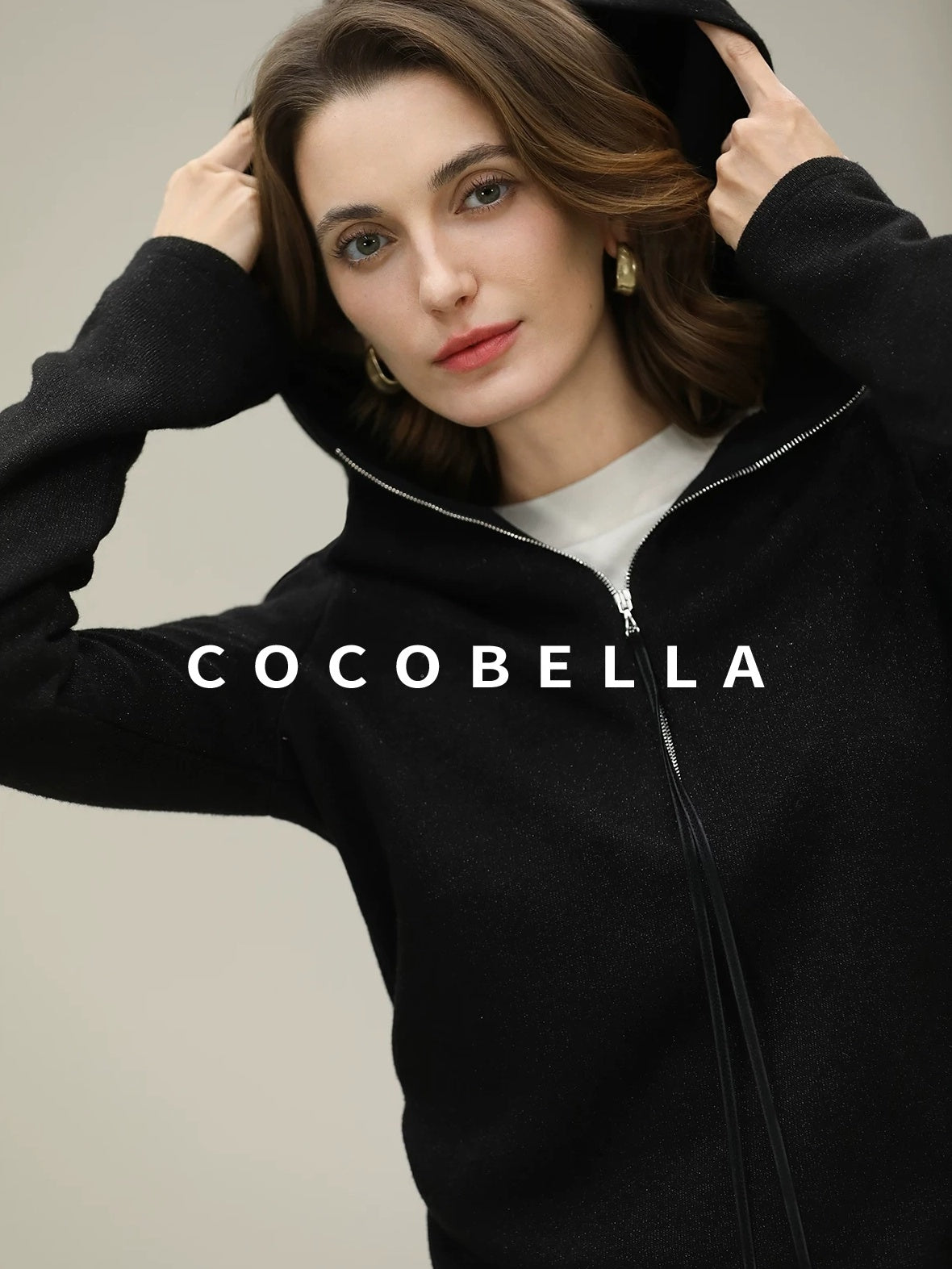 COCOBELLA Soft Lurex Hooded Straight Fit Casual Women Zip Knit Sweater