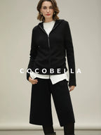 COCOBELLA Soft Lurex Hooded Straight Fit Casual Women Zip Knit Sweater