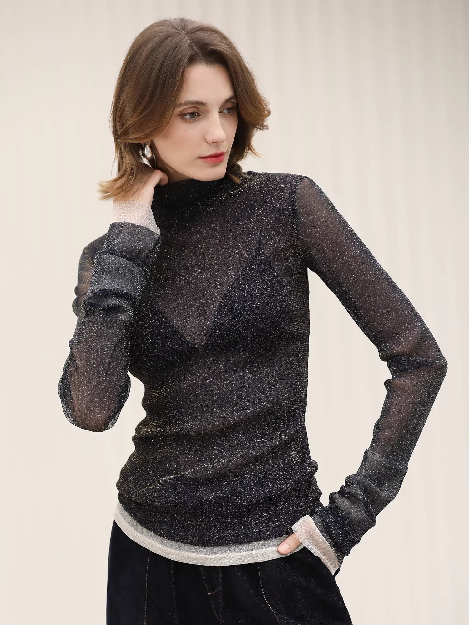 COCOBELLA_Soft_Lurex_Patchwork_Minimalist_Slim_Fit_High_Neck_Long_Sleeve_Women_T-Shirts_MISSTT