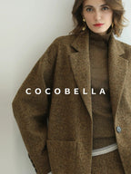 COCOBELLA Soft Lurex Patchwork Minimalist Slim Fit High Neck Long Sleeve Women T-Shirts