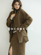 COCOBELLA Soft Lurex Patchwork Minimalist Slim Fit High Neck Long Sleeve Women T-Shirts