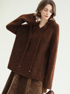 COCOBELLA Soft Lurex Sequin Detail Loose Fit Hooded Knit Commuter Women Hoodie Sweater