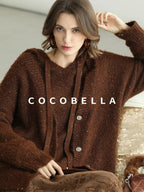 COCOBELLA Soft Lurex Sequin Detail Loose Fit Hooded Knit Commuter Women Hoodie Sweater