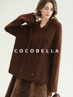 COCOBELLA Soft Lurex Sequin Detail Loose Fit Hooded Knit Commuter Women Hoodie Sweater