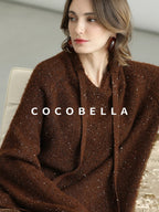 COCOBELLA Soft Lurex Sequin Detail Loose Fit Hooded Knit Commuter Women Hoodie Sweater
