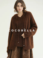 COCOBELLA Soft Lurex Sequin Detail Loose Fit Hooded Knit Commuter Women Hoodie Sweater