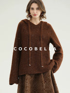 COCOBELLA Soft Lurex Sequin Detail Loose Fit Hooded Knit Commuter Women Hoodie Sweater