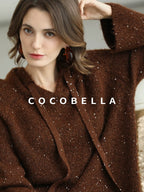 COCOBELLA Soft Lurex Sequin Detail Loose Fit Hooded Knit Commuter Women Hoodie Sweater