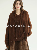 COCOBELLA Soft Lurex Sequin Detail Loose Fit Hooded Knit Commuter Women Hoodie Sweater
