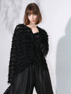 COCOBELLA Soft Oversized 3D Fringe Boucle Inspired Women Bamboo Leaf Sweater