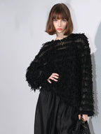 COCOBELLA Soft Oversized 3D Fringe Boucle Inspired Women Bamboo Leaf Sweater