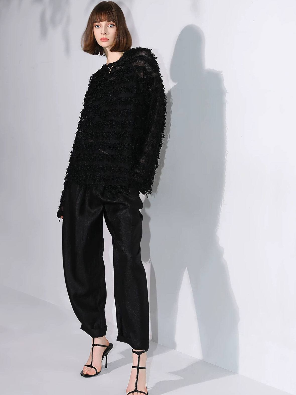 COCOBELLA Soft Oversized 3D Fringe Boucle Inspired Women Bamboo Leaf Sweater