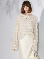COCOBELLA Soft Oversized 3D Fringe Boucle Inspired Women Bamboo Leaf Sweater