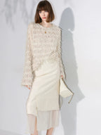 COCOBELLA Soft Oversized 3D Fringe Boucle Inspired Women Bamboo Leaf Sweater