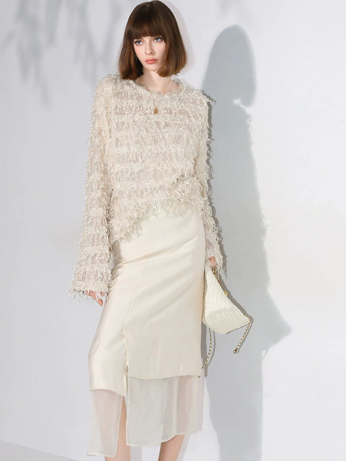 COCOBELLA Soft Oversized 3D Fringe Boucle Inspired Women Bamboo Leaf Sweater