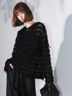 COCOBELLA Soft Oversized 3D Fringe Boucle Inspired Women Bamboo Leaf Sweater