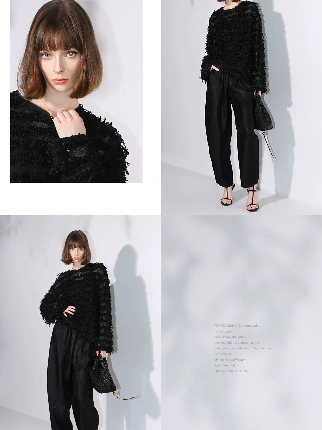 COCOBELLA Soft Oversized 3D Fringe Boucle Inspired Women Bamboo Leaf Sweater